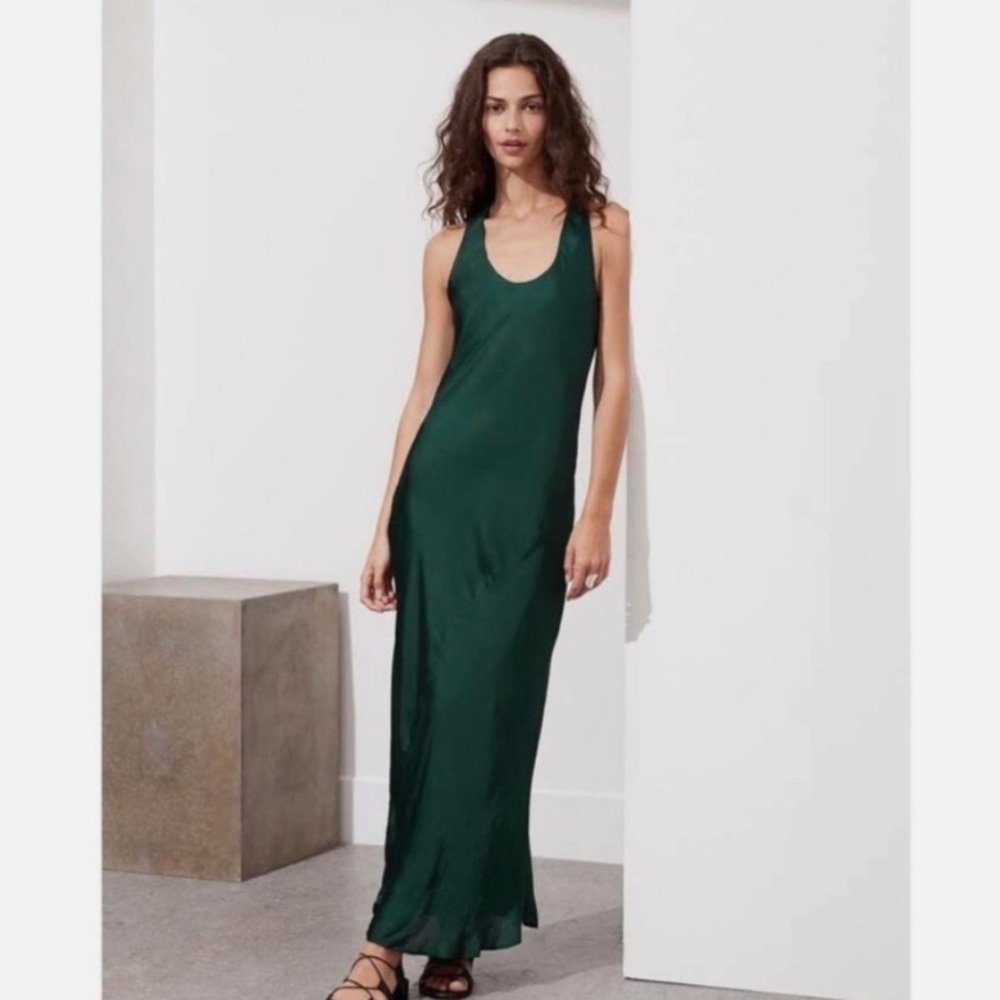 Green Silk Racerback Maxi Dress